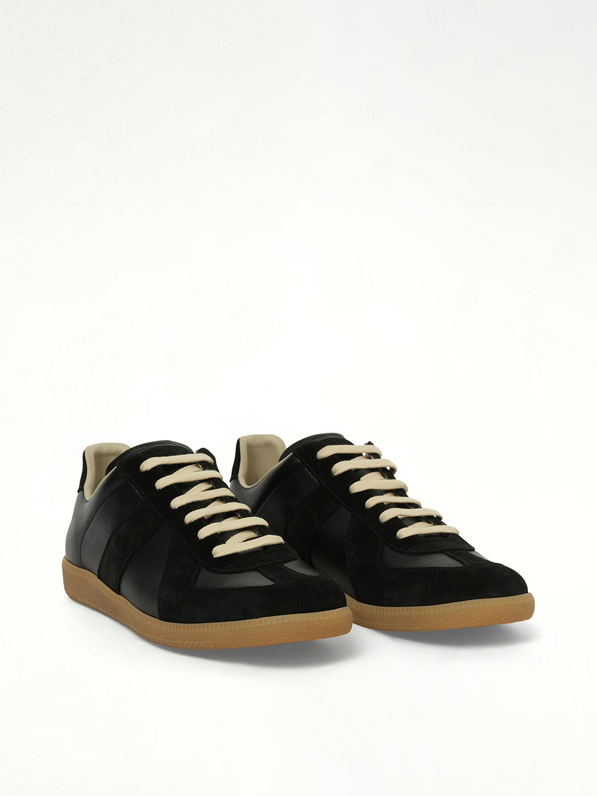 Replica Leather Sneakers in Black Front View | MAISON MARGIELA