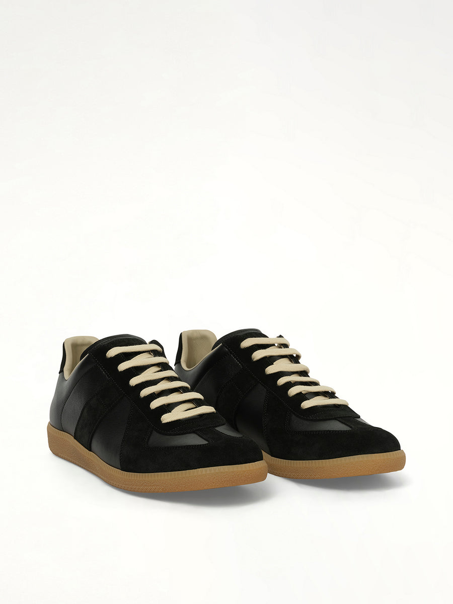 Replica Leather Sneakers in Black Front View | MAISON MARGIELA