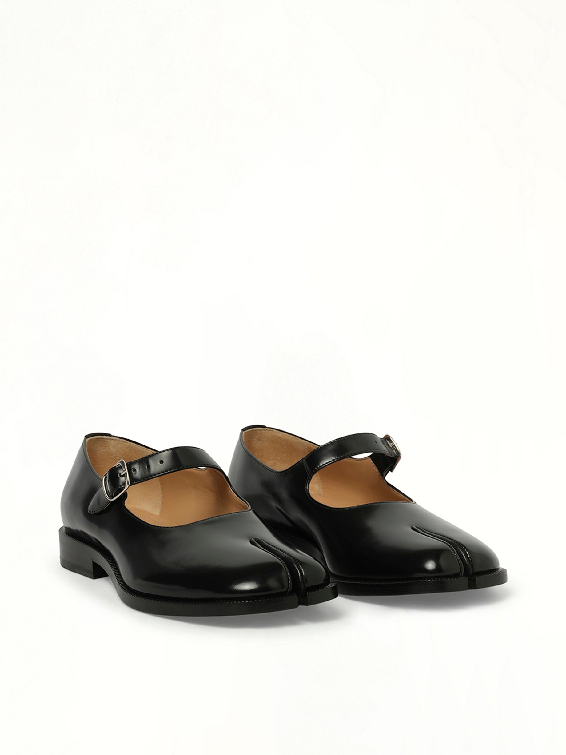 Tabi Mary Janes with Strap in Black Front View | MAISON MARGIELA