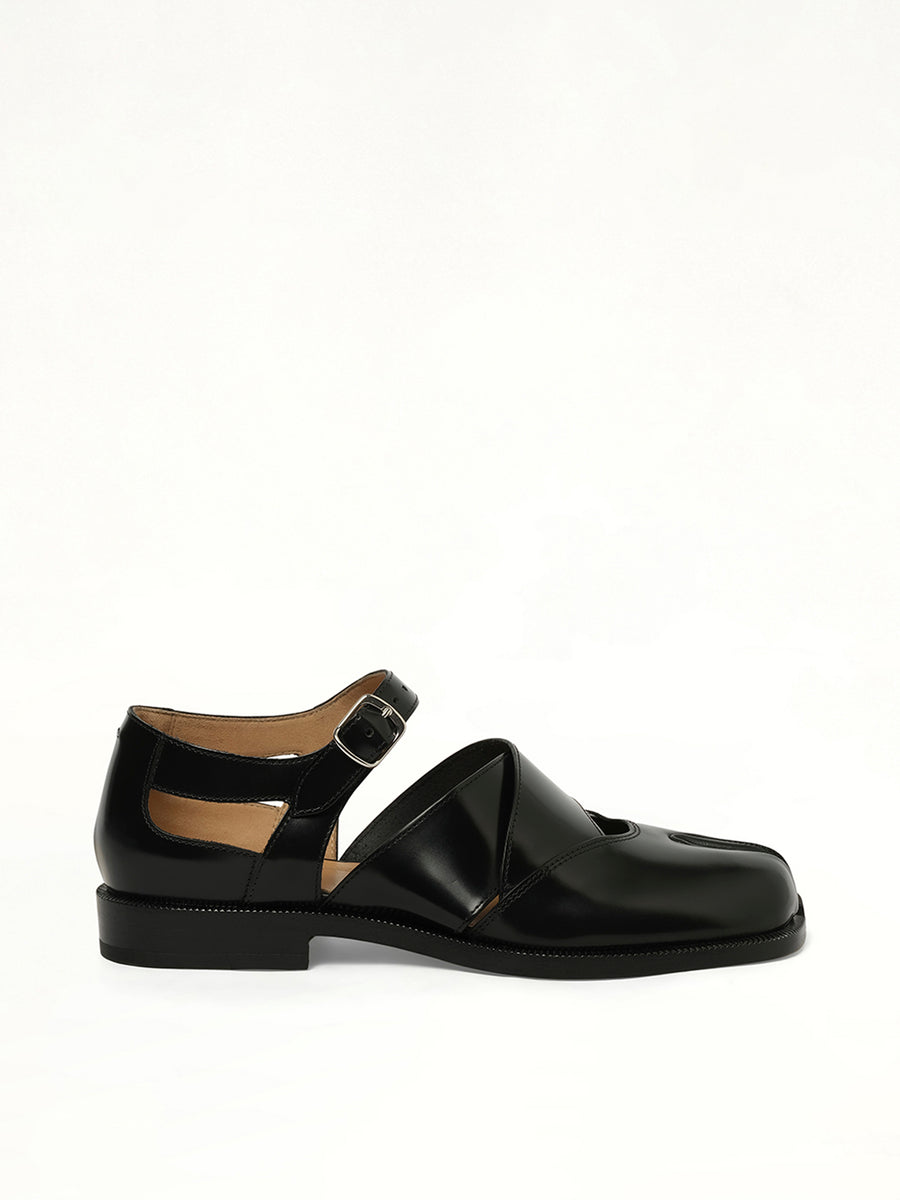 Tabi Toe Cut Out Sandals in Black Side View | MAISON MARGIELA
