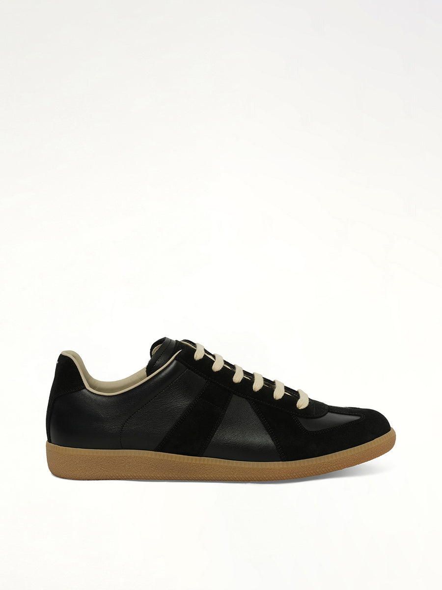 Replica Leather Sneaker in Black Side View | MAISON MARGIELA