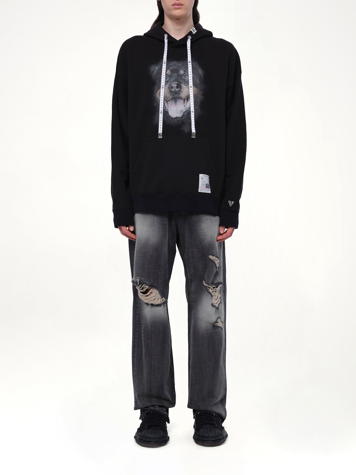 Dog Printed Hoodie in Black