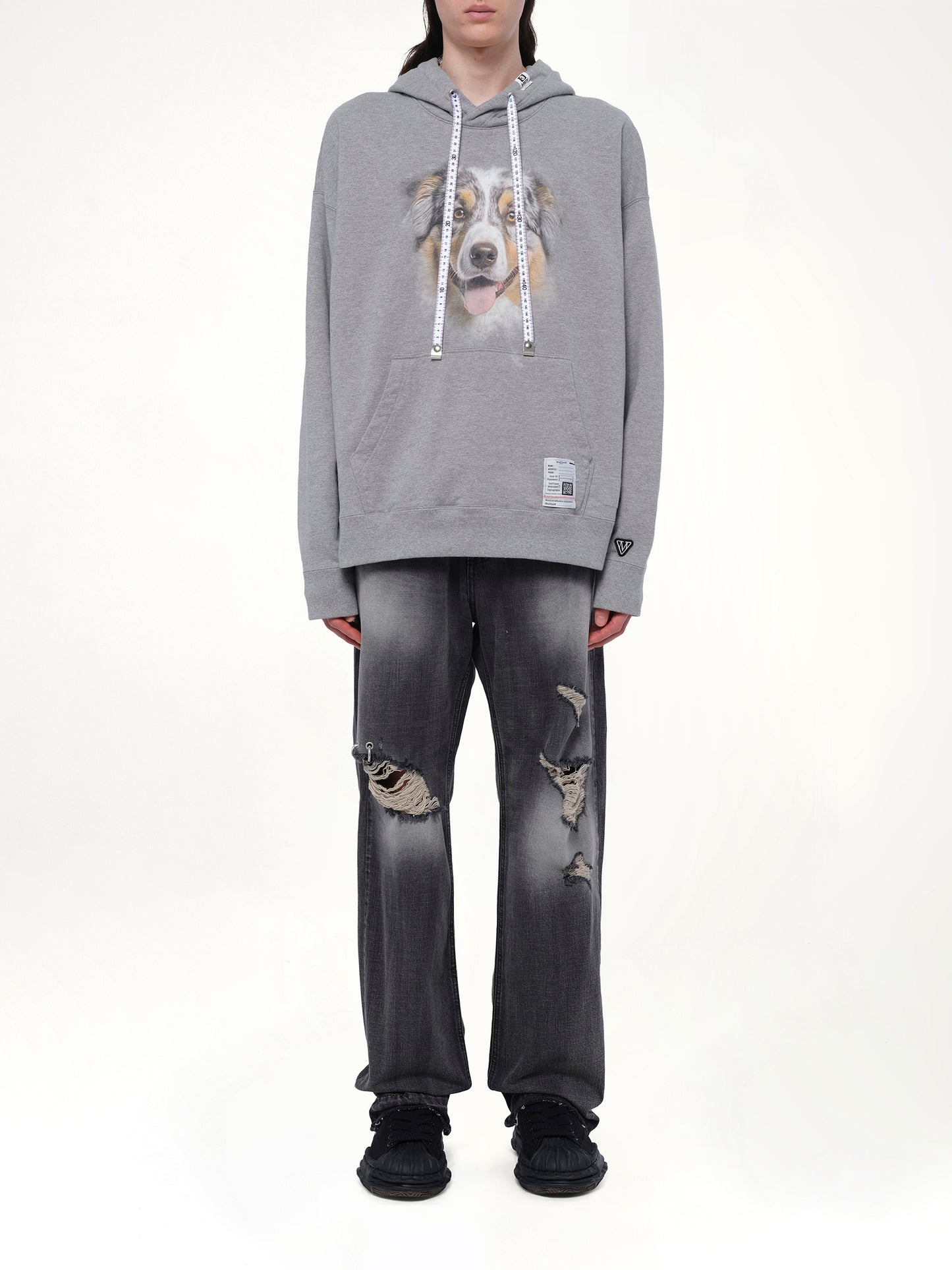 Dog Printed Hoodie in Gray