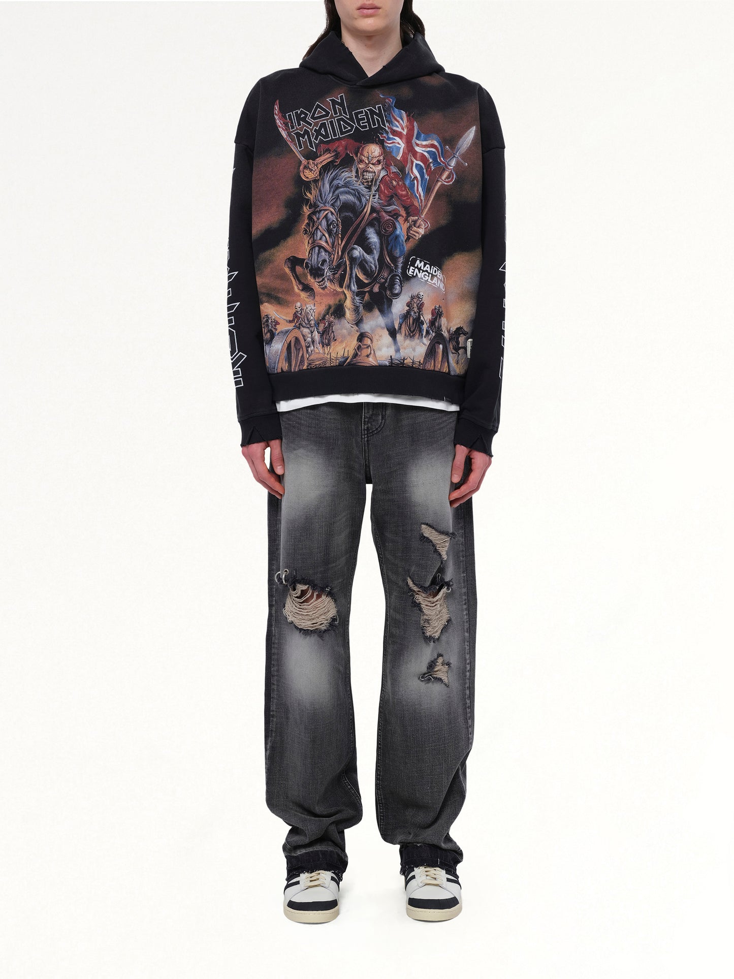 Iron Maiden Steed Hoodie in Stained Black