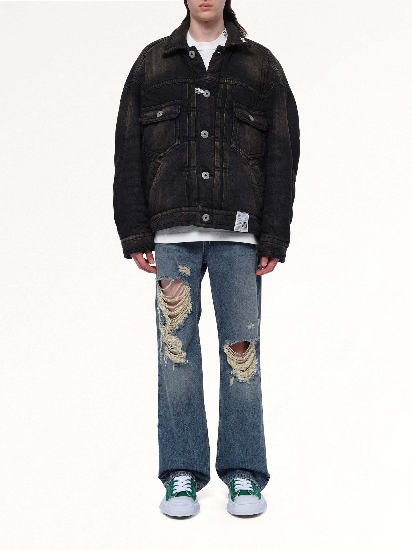 Puffer Denim Jacket in Black