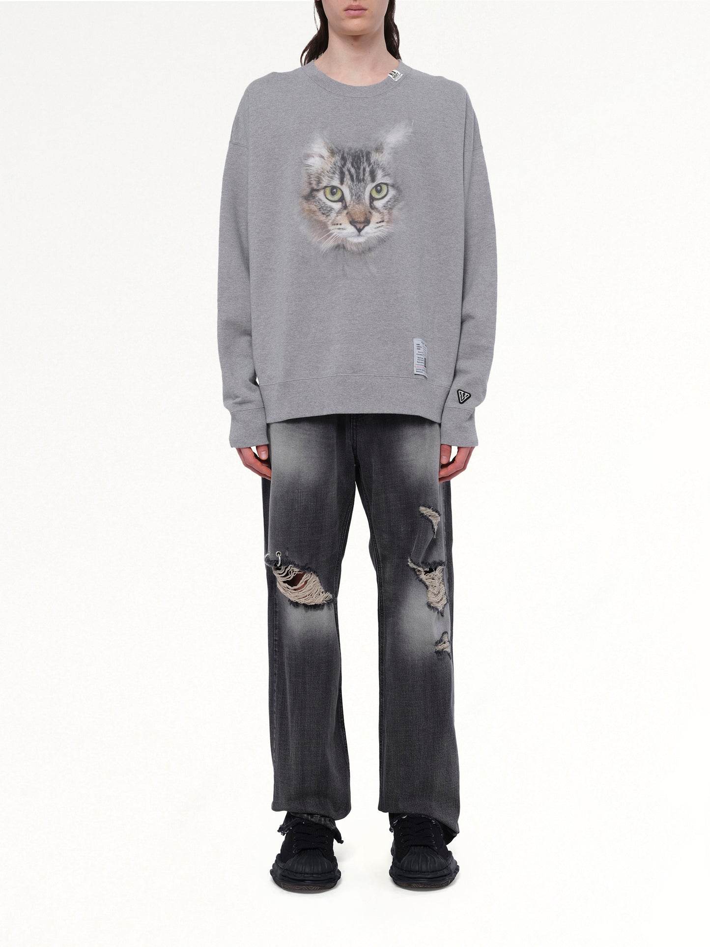 Cat Printed Pullover in Gray