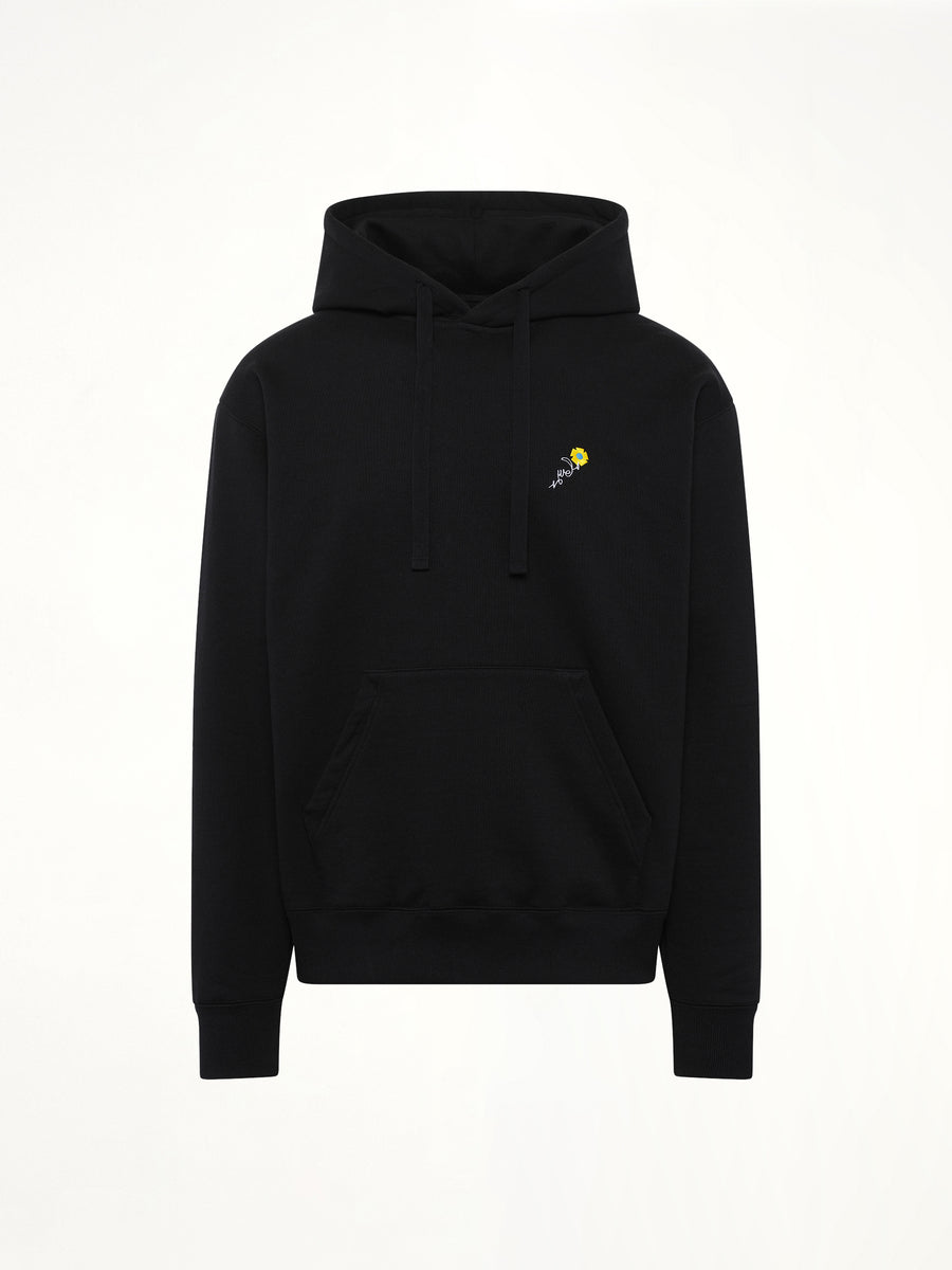 Floral Embroidered Hoodie in Black