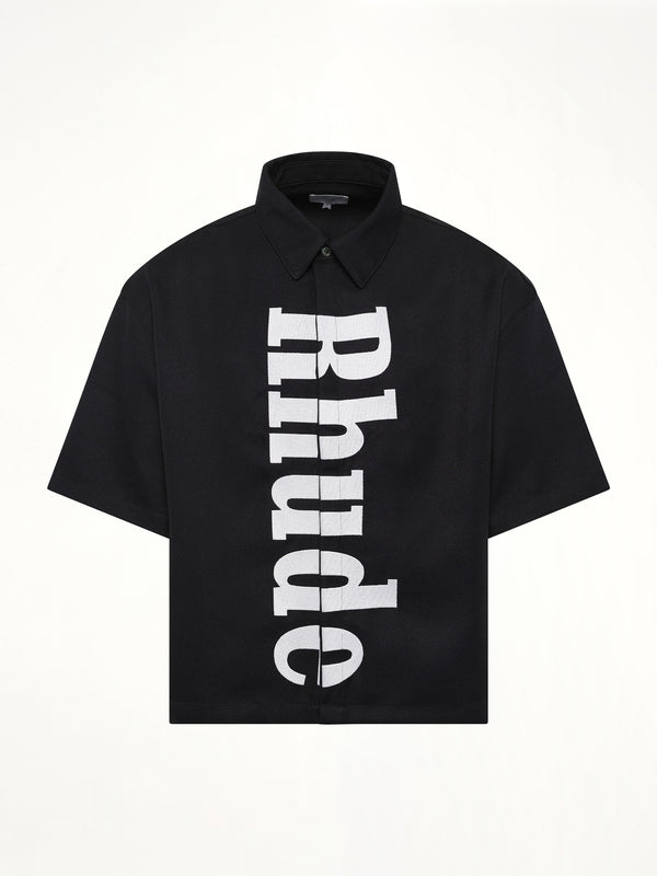 Center Logo Button Up Shirt in Black/White