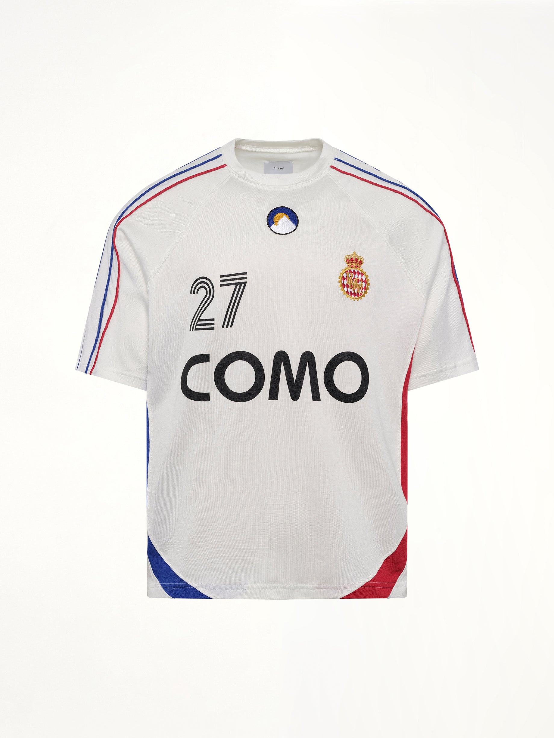 Rhude 27 Jersey in Off White/Navy/Red
