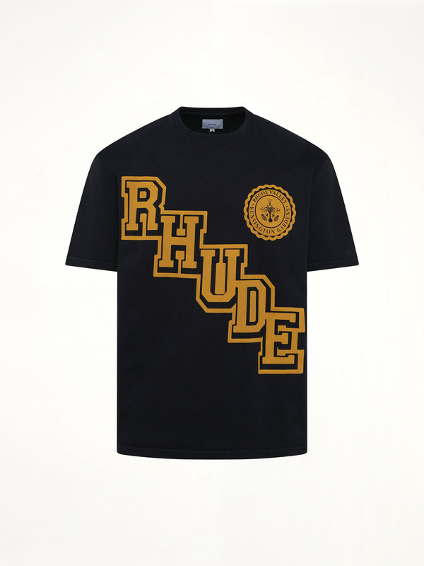 Rhude 复古黑大学徽章T恤