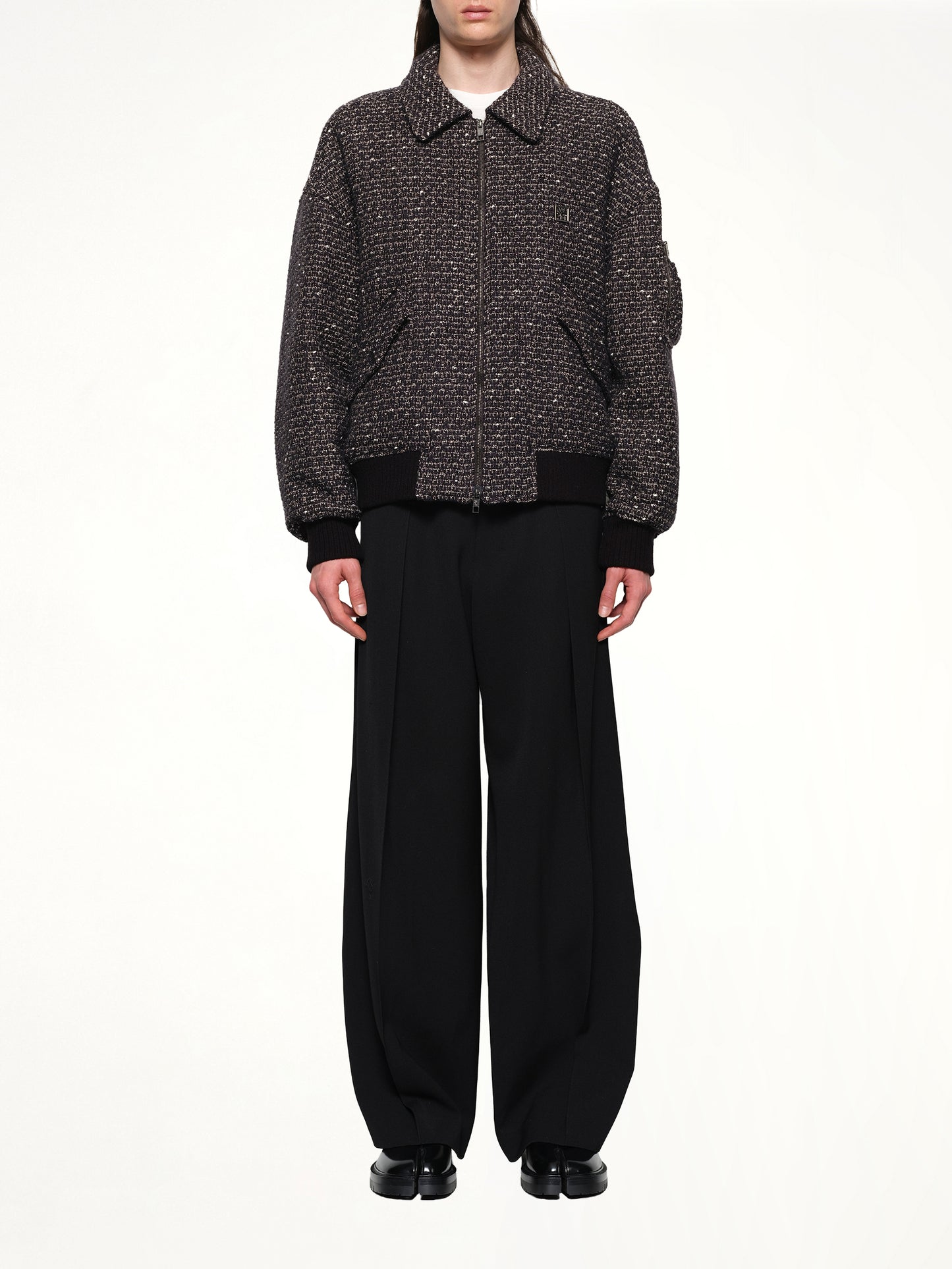 Tweed Bomber Jacket in Black