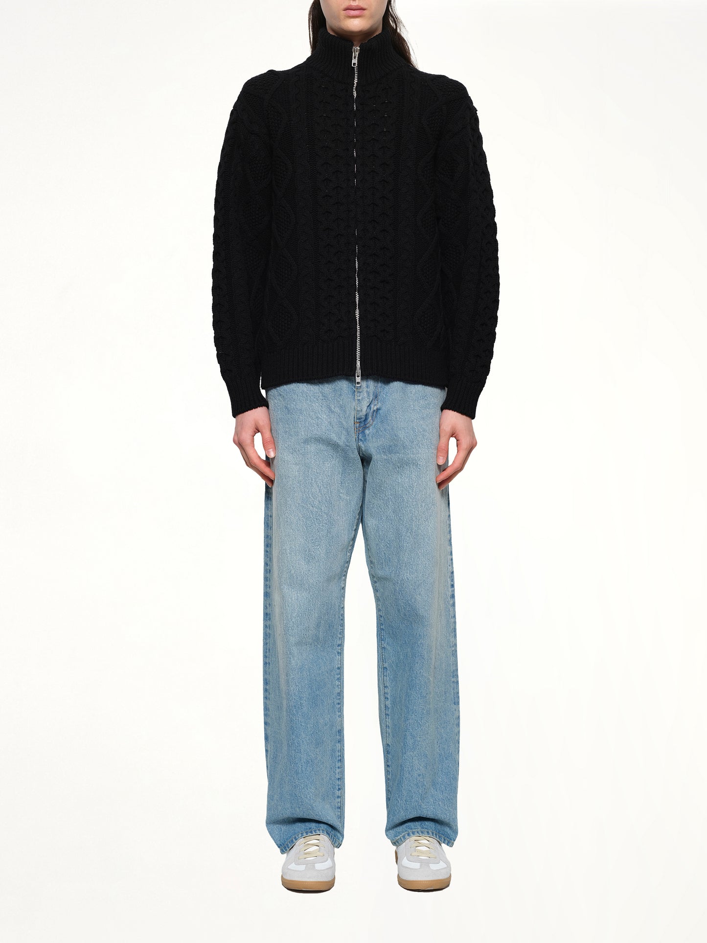 Cable Knit Zip Up in Black