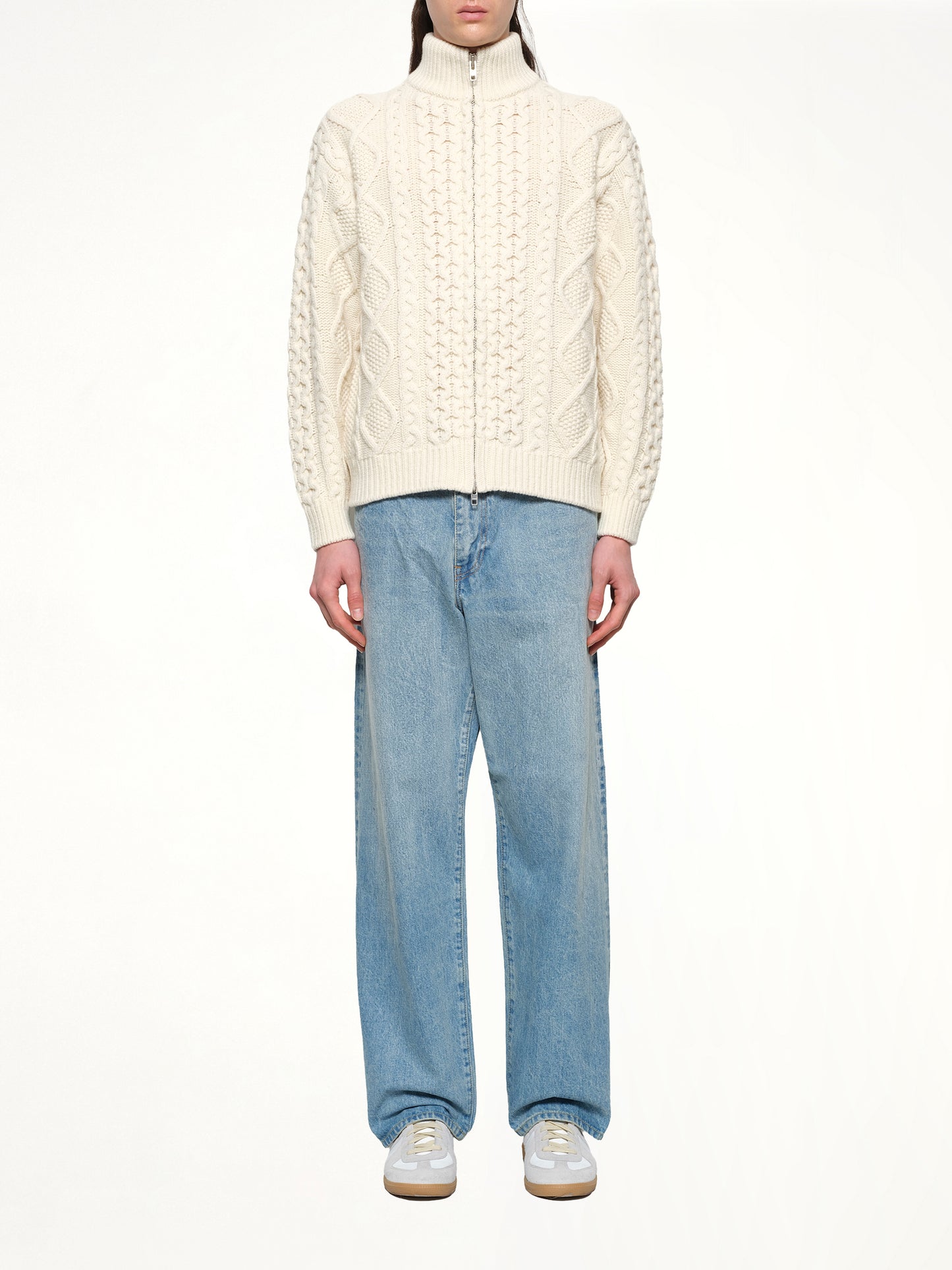 Cable Knit Zip Up in Cream