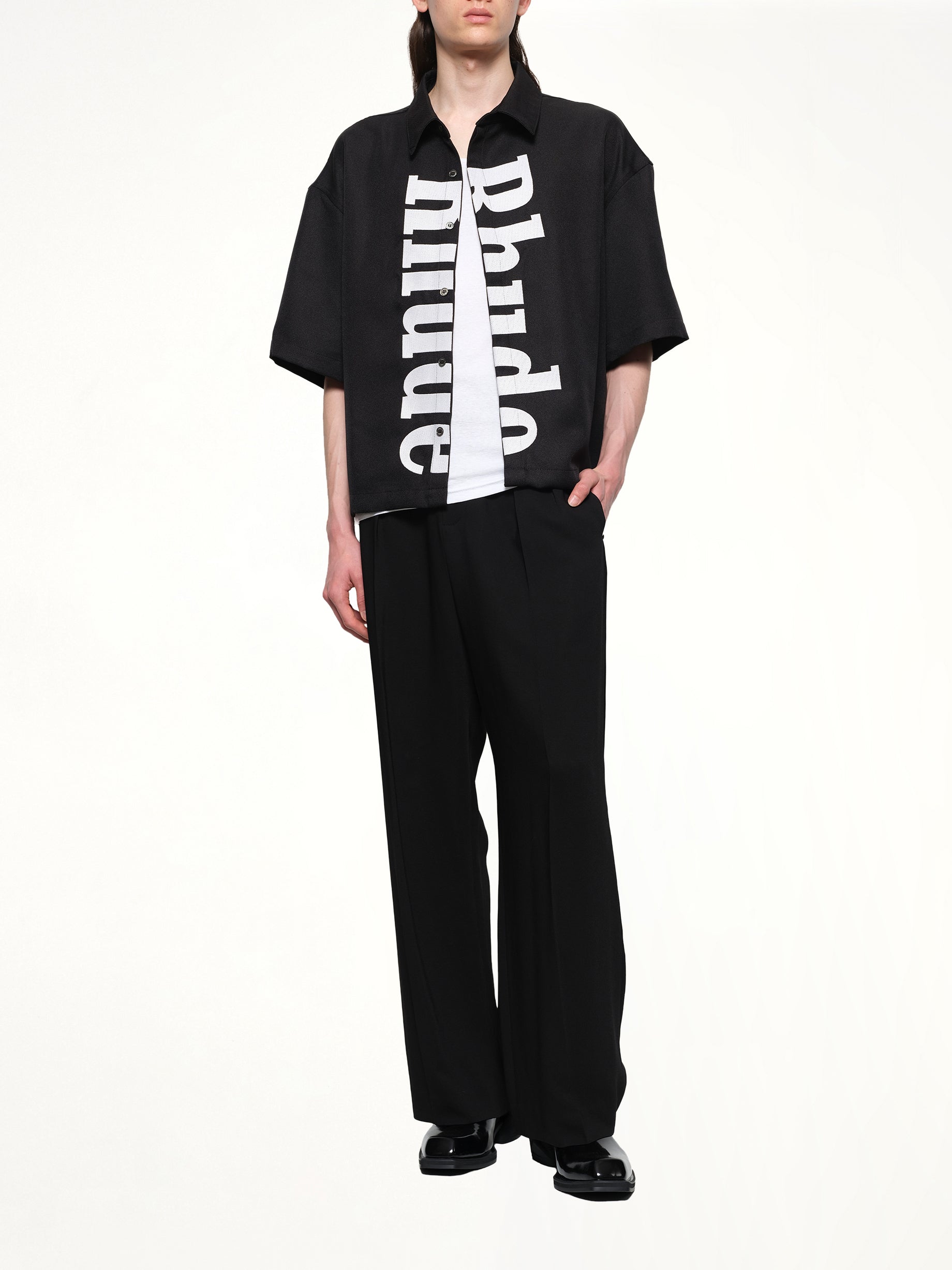 Center Logo Button Up Shirt in Black/White