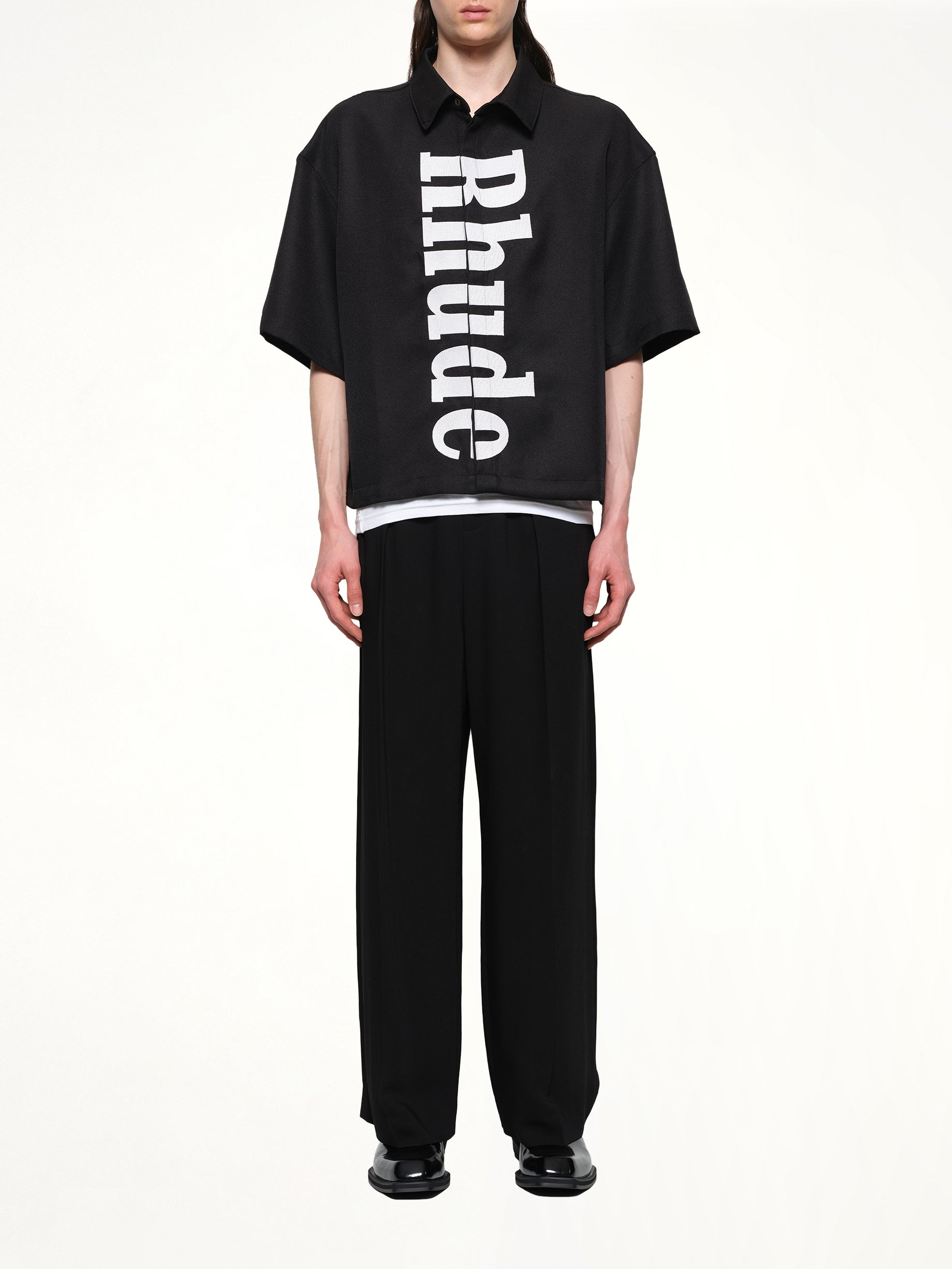 Center Logo Button Up Shirt in Black/White