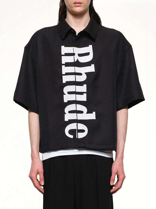 Center Logo Button Up Shirt in Black/White