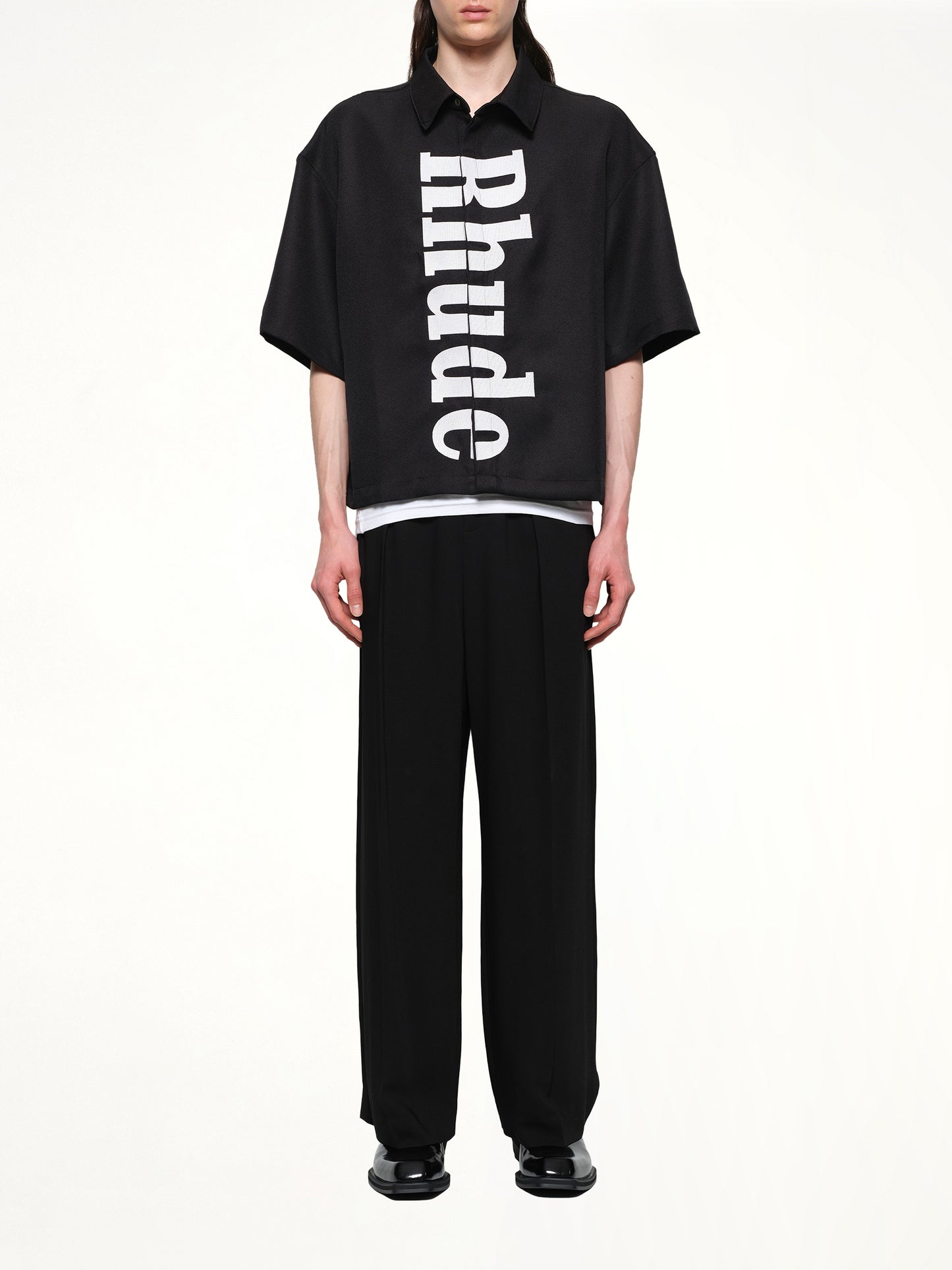 Center Logo Button Up Shirt in Black/White