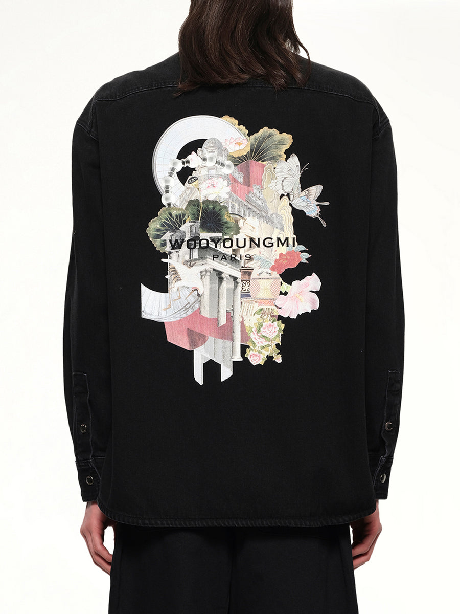 City Graphic Denim Shirt in Black