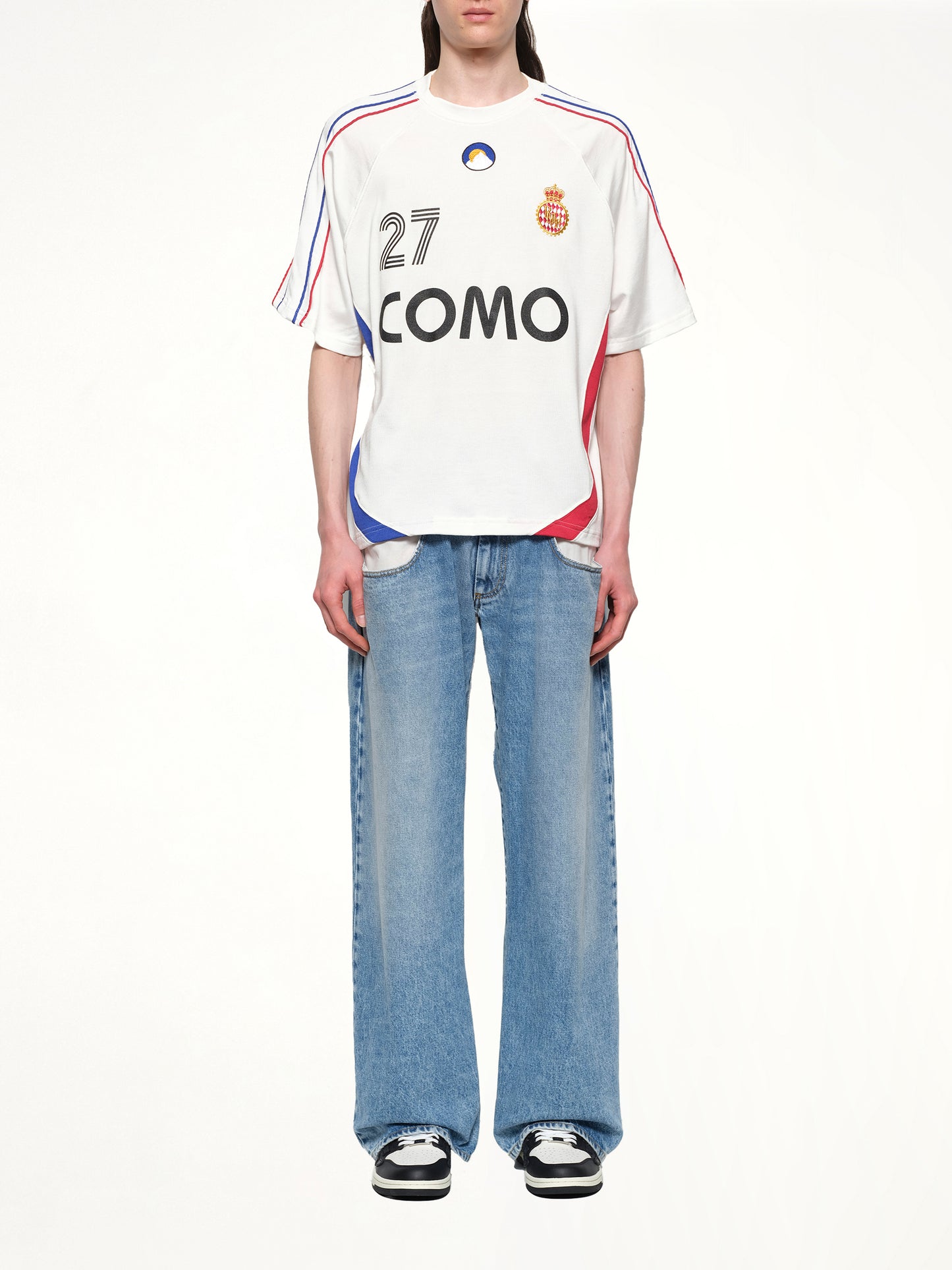 Rhude 27 Jersey in Off White/Navy/Red