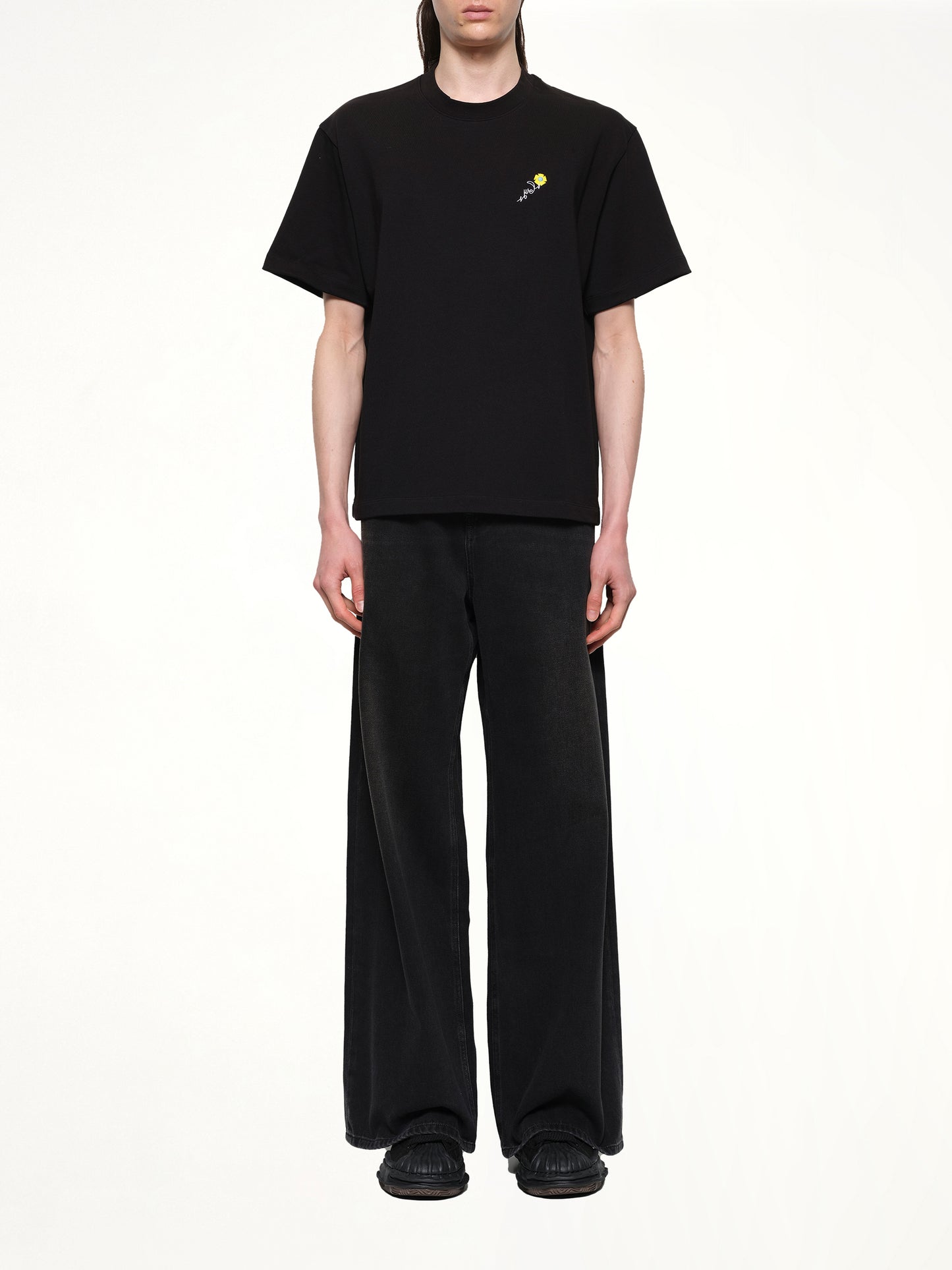 Floral Embroidered T-Shirt in Black