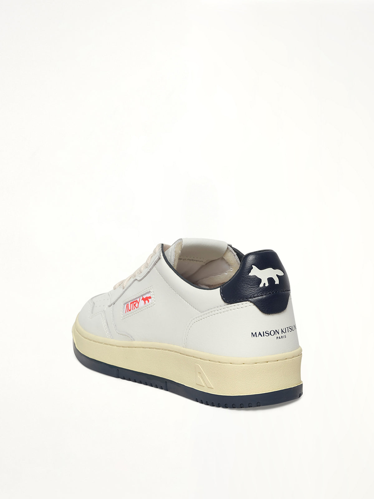 Maison Kitsune Medalist Sneaker in White/Blue Back View | AUTRY