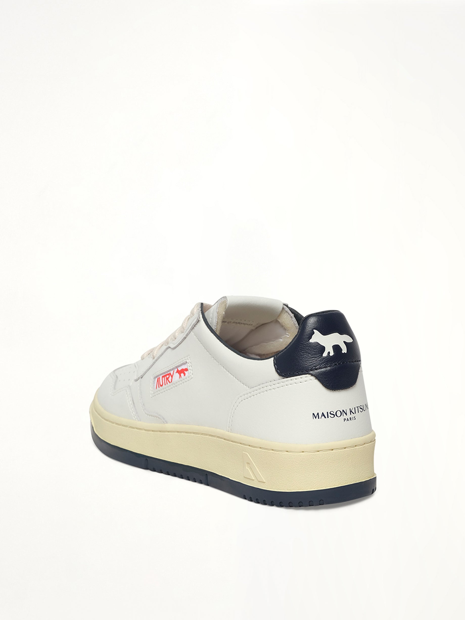 Maison Kitsune Medalist Sneaker in White/Blue Back View | AUTRY