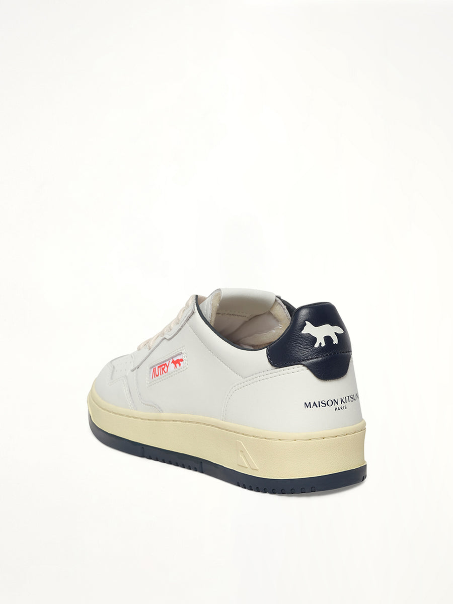 Maison Kitsune Medalist Sneaker in White/Blue Back View | AUTRY