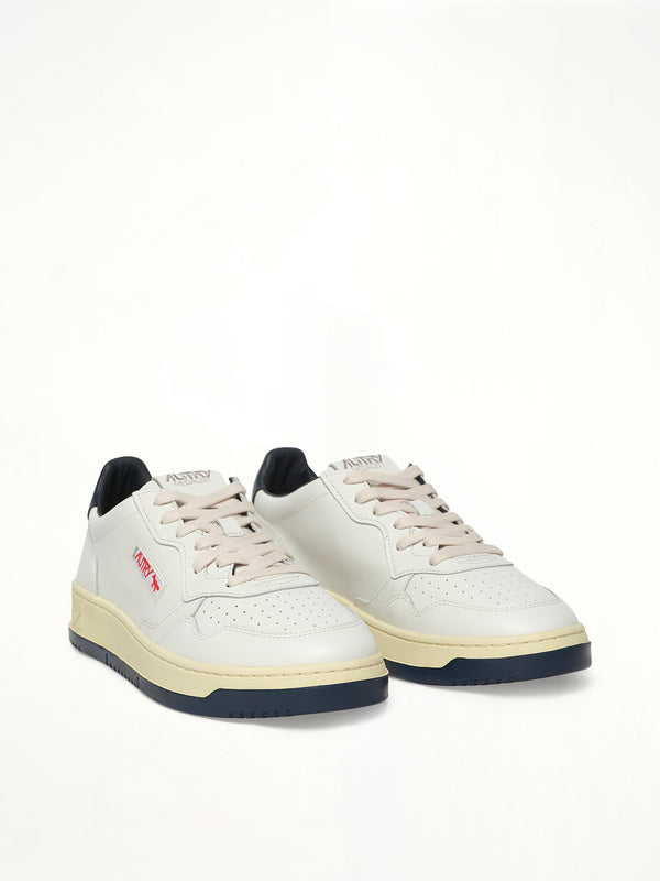 Maison Kitsune Medalist Sneaker in White/Blue Front View | AUTRY