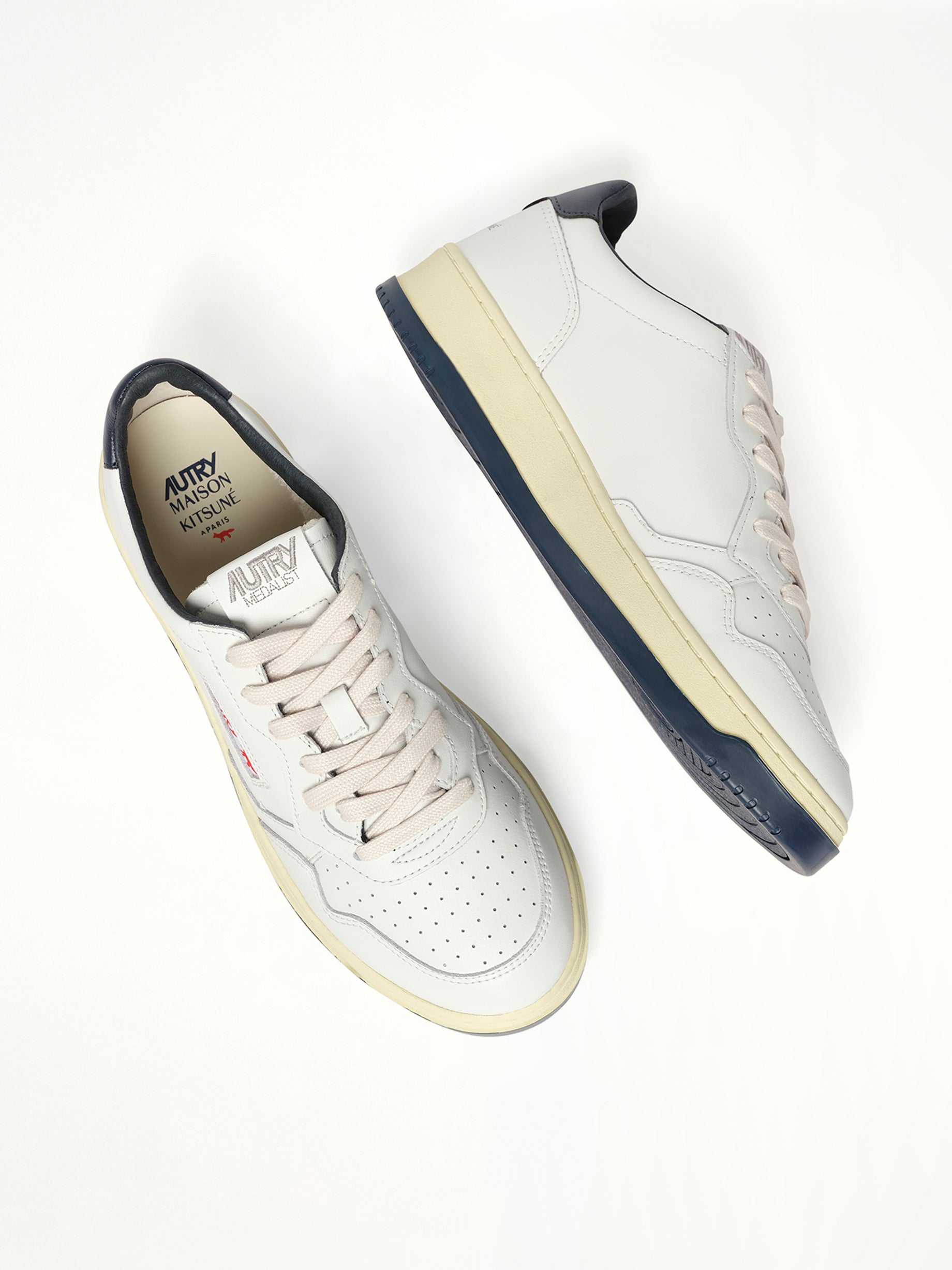 Maison Kitsune Medalist Sneaker in White/Blue Top View | AUTRY
