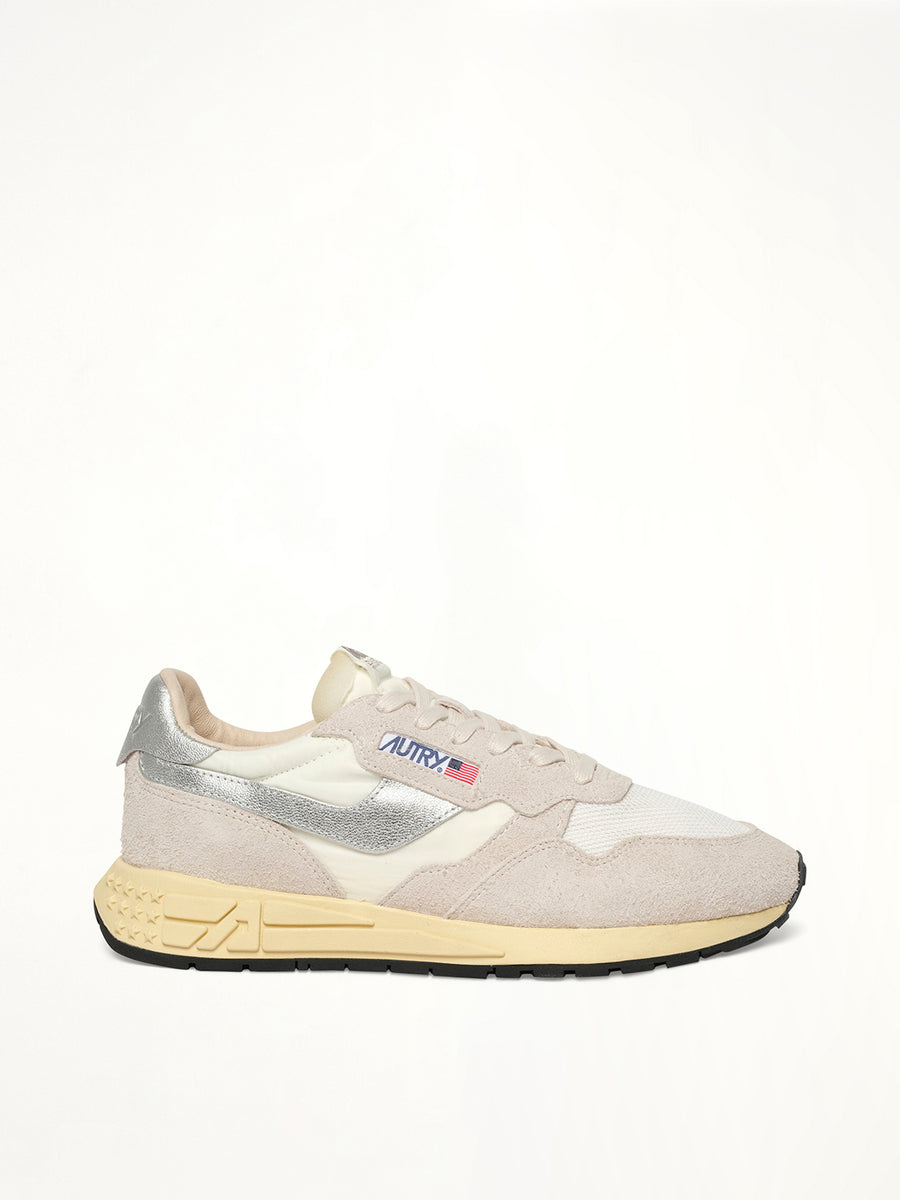 Reelwind Low Sneaker in White/Silver Side View | AUTRY