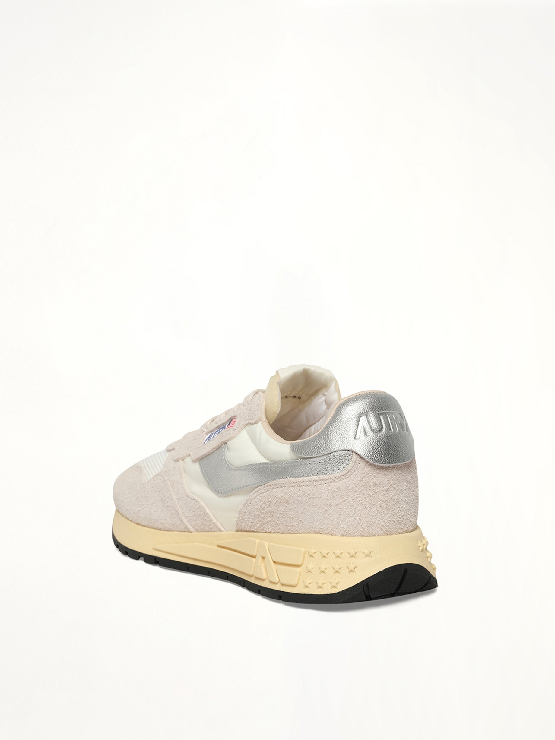 Reelwind Low Sneaker in White/Silver Back View | AUTRY