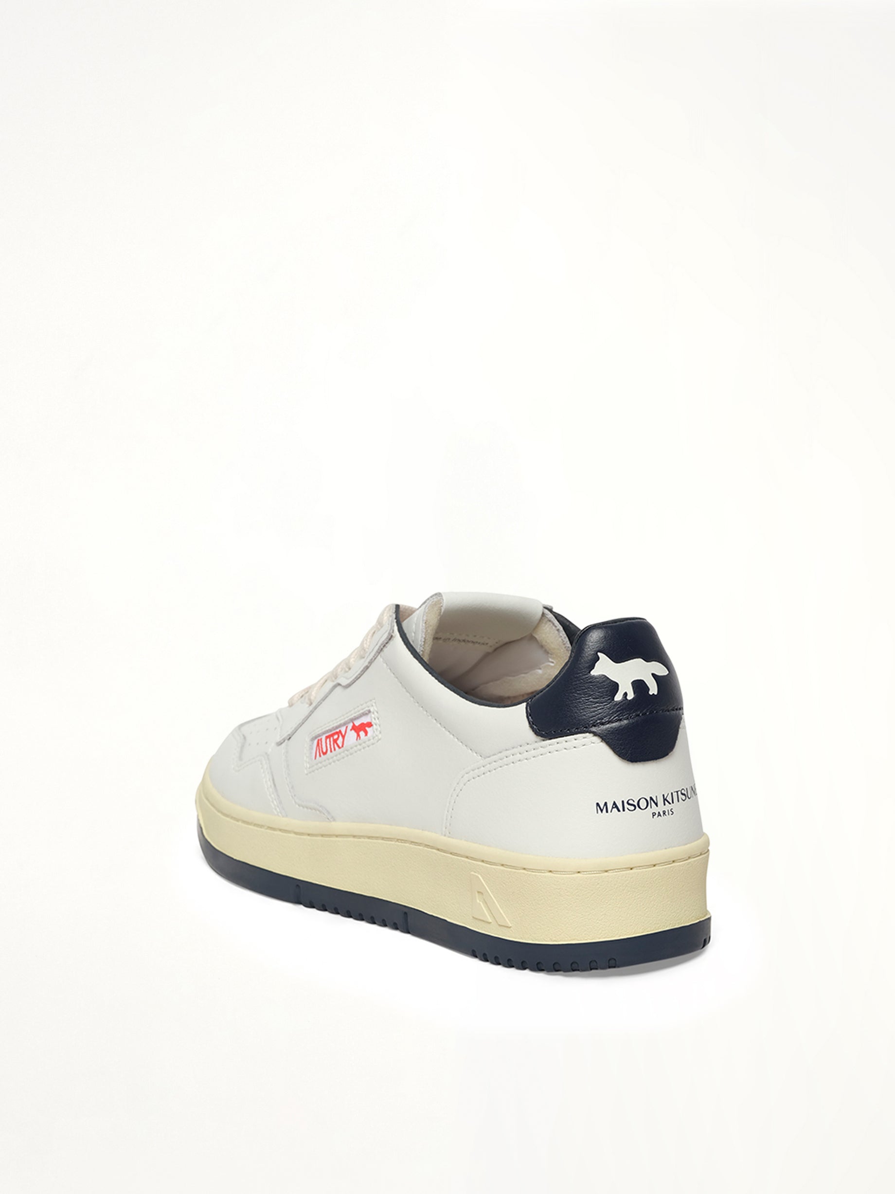 Maison Kitsune Medalist Sneaker in White/Blue Back View | AUTRY