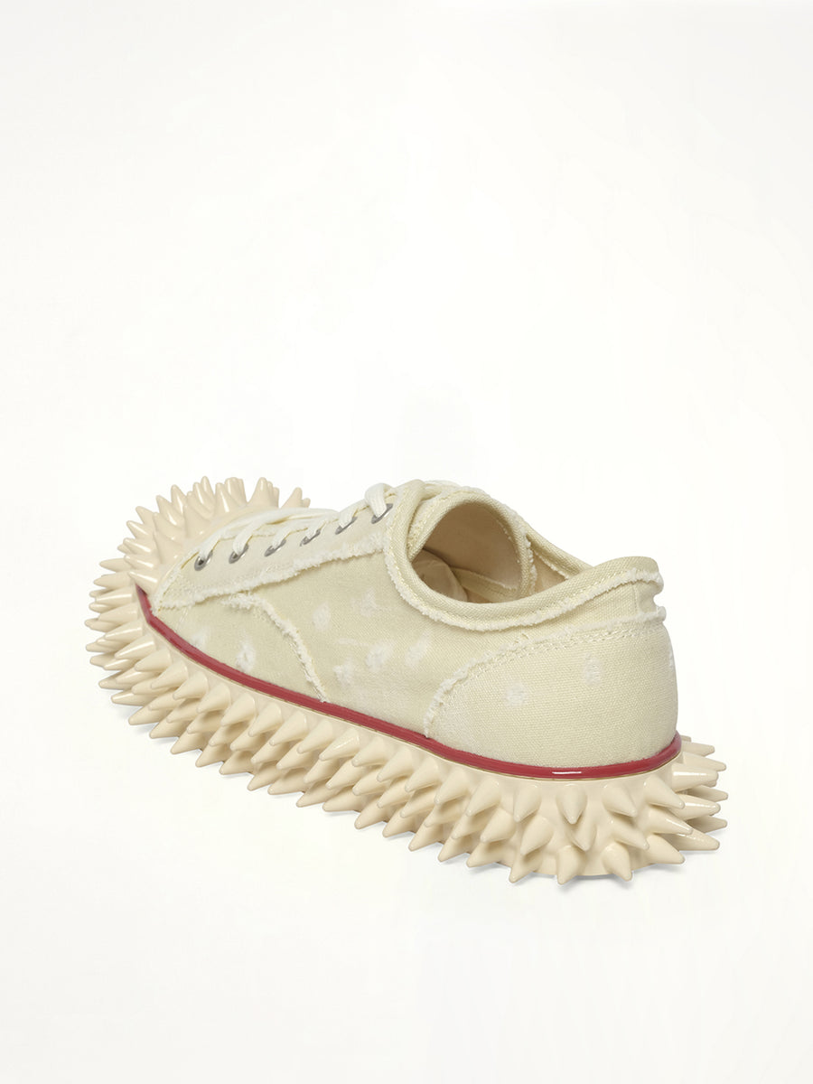 Spiky Canvas Sneaker in Ivory Back View | DOUBLET
