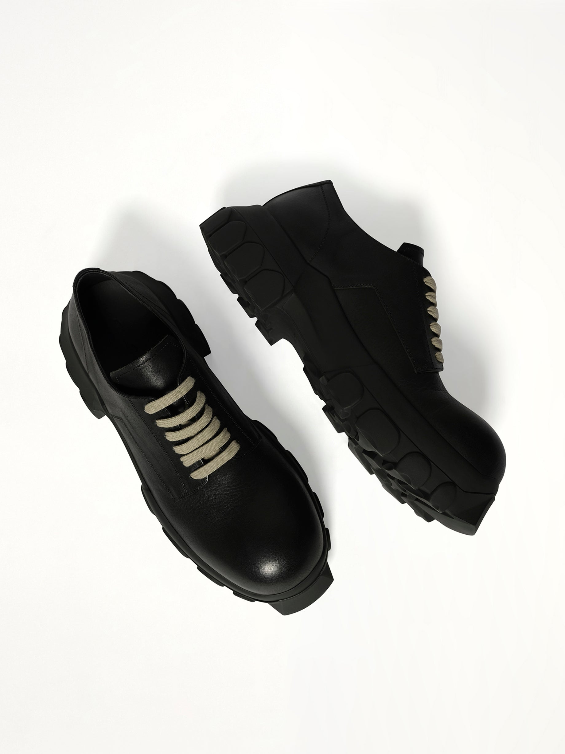 Laceup Bozo Tractor in Black Top View | RICK OWENS