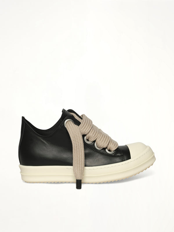 Jumbolace Low Sneaks in Black/Milk/Milk Side View | RICK OWENS