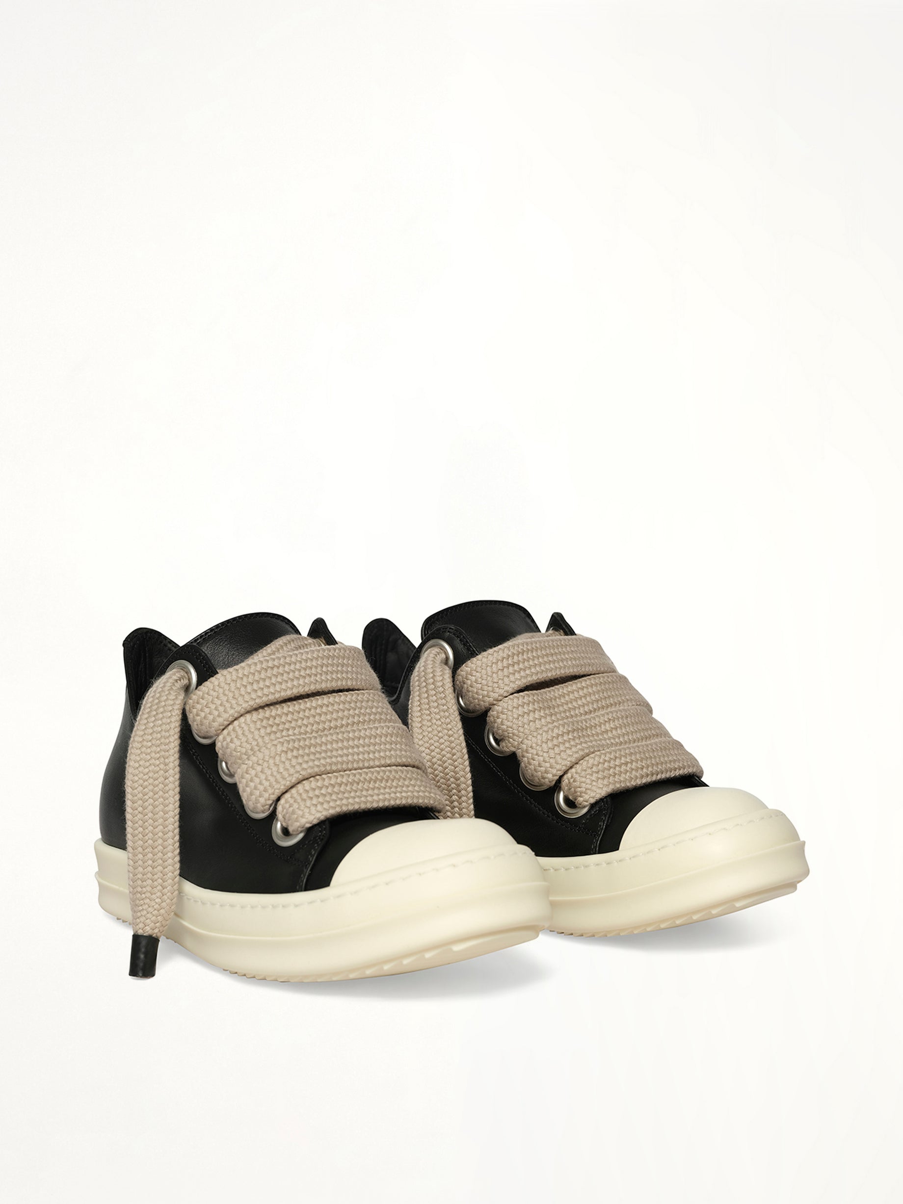 Jumbolace Low Sneaks in Black/Milk/Milk Front View | RICK OWENS
