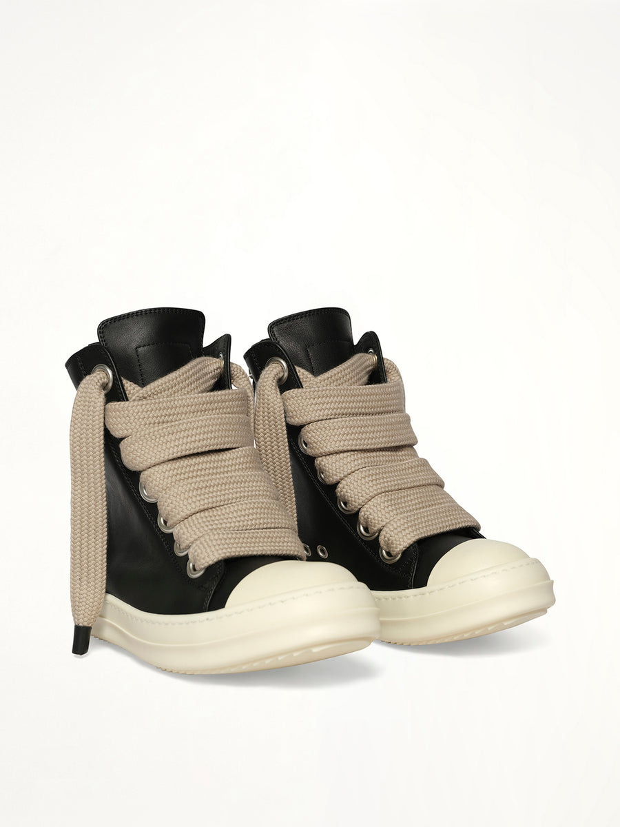Jumbolace Sneaks in Black/Milk/Milk Front View | RICK OWENS