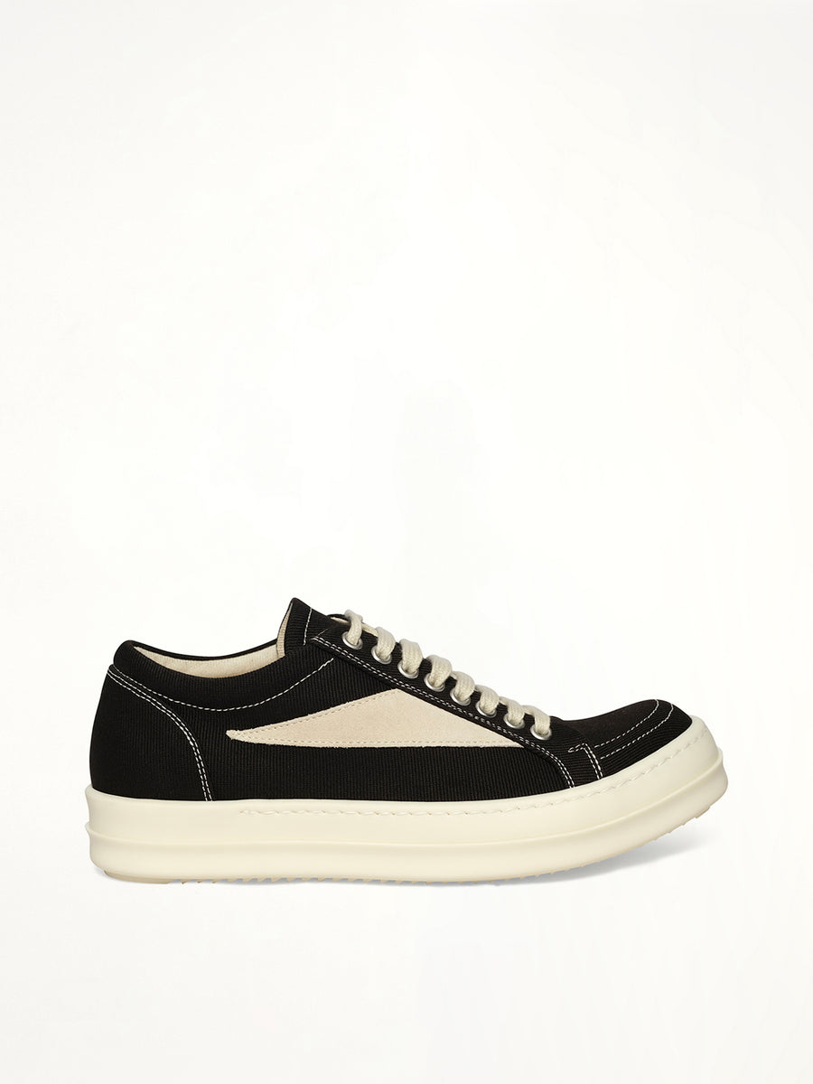 Vintage Sneaks in Black/Milk/Milk Side View | RICK OWENS DRKSHDW