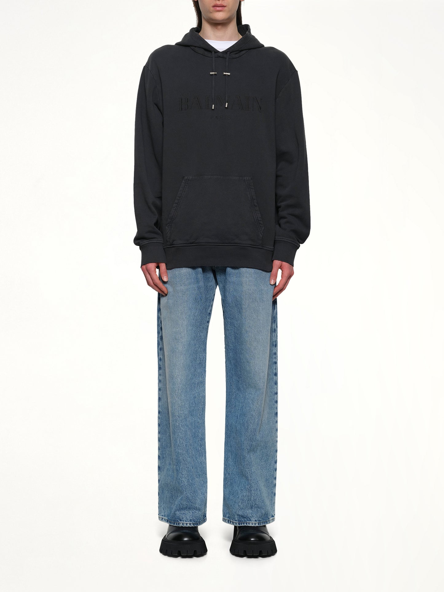 Balmain Vintage Emblem Hoodie in Vintage Black