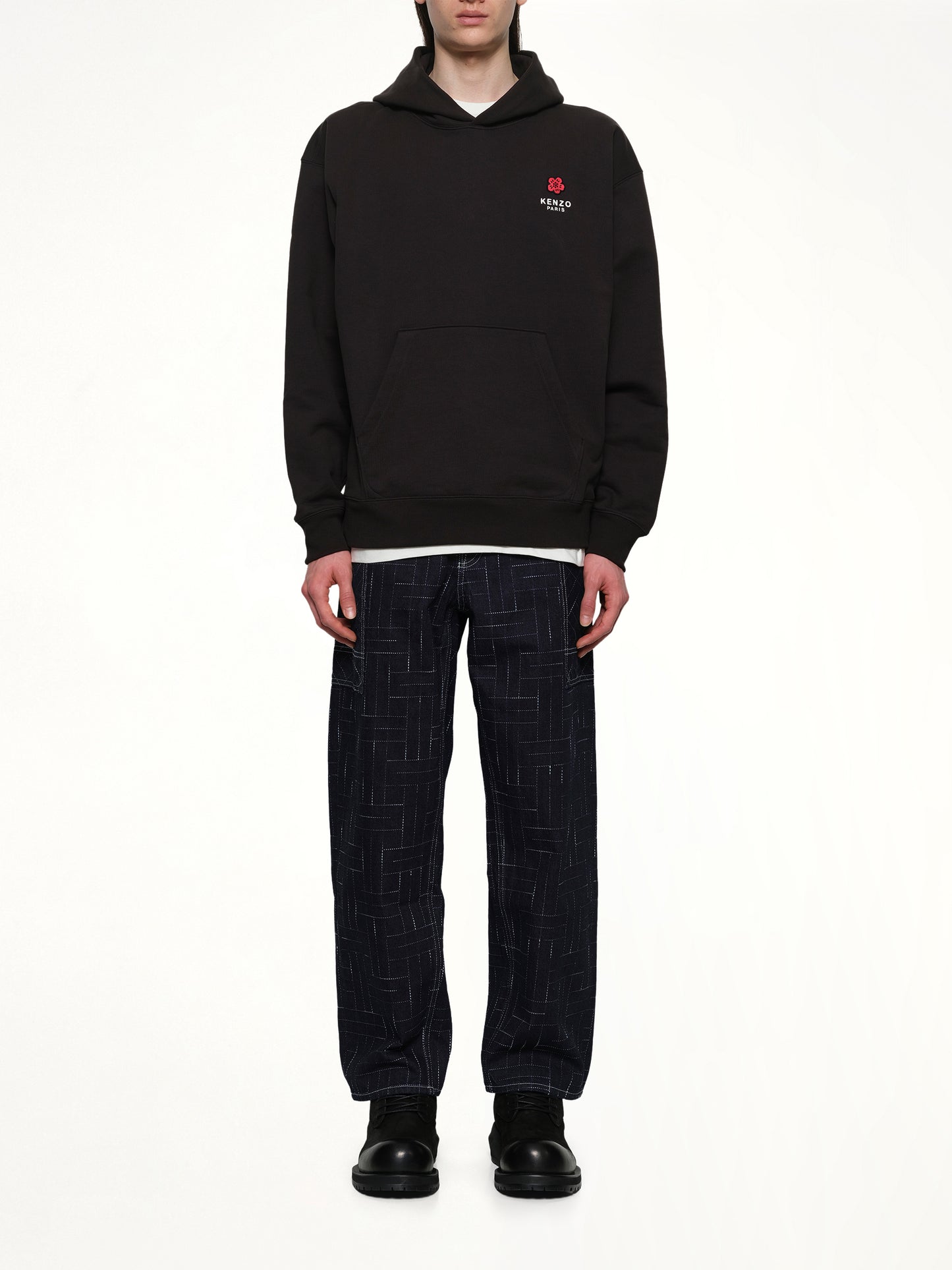 Gots Boke Flower Embroidered Oversize Hoodie in Black