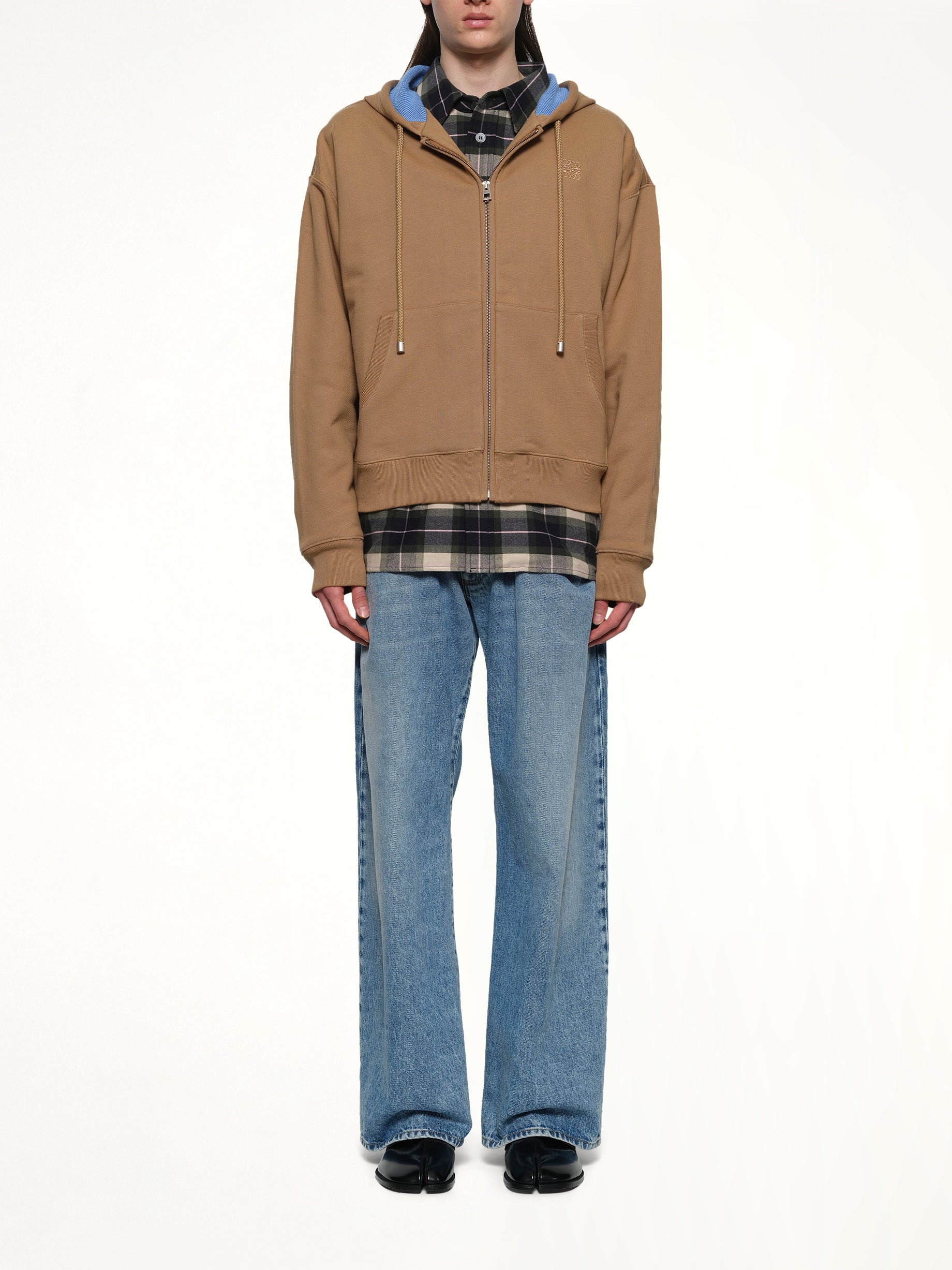Zip-Up Hoodie in Beige/Blue