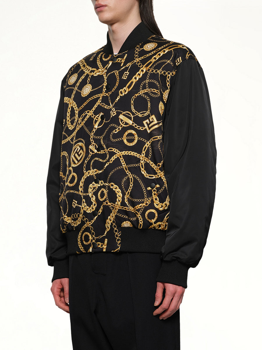 AO Chain and Monogram Reversible Jacket in Black/Gold