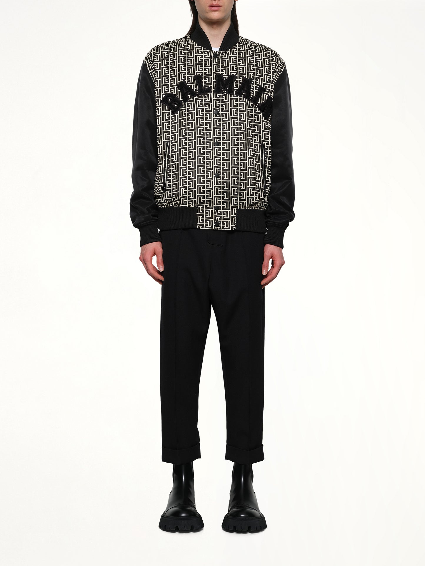 Monogram Varsity Jacket in Black/White