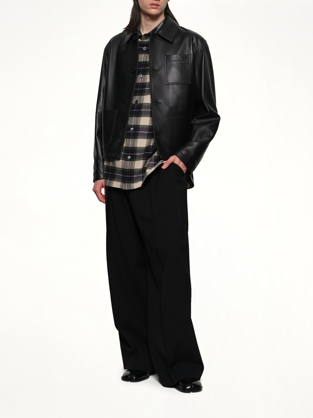 Leather Workwear Jacket in Black