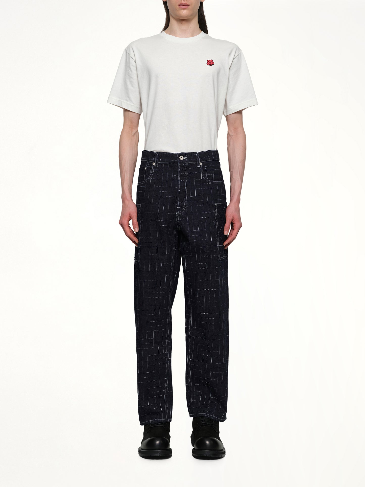 Kenzo Weave Cargo Monkey Fit Jeans in Rinse Blue Denim