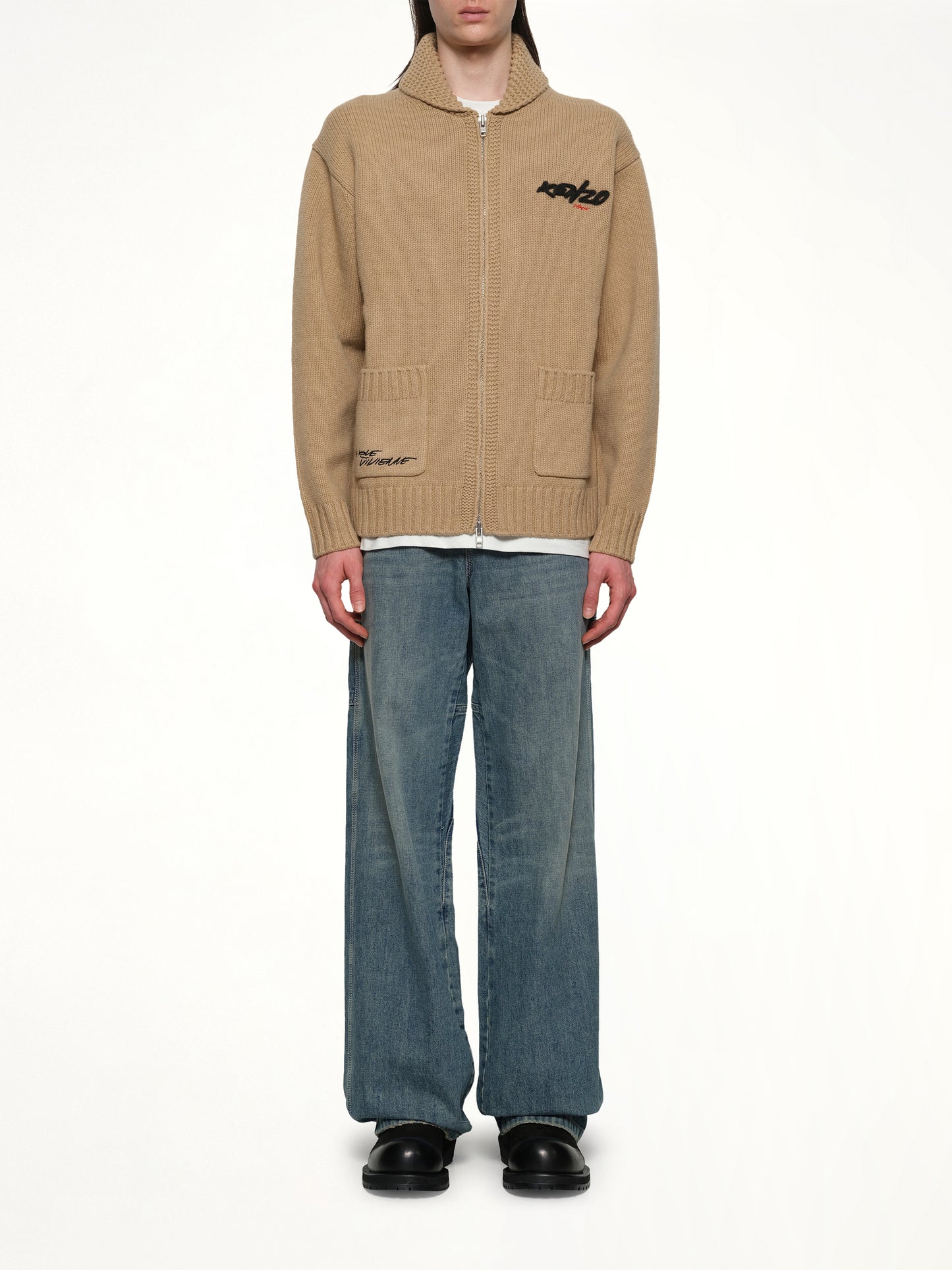 Rws Kenzo Futura Zipped Cardigan in Beige
