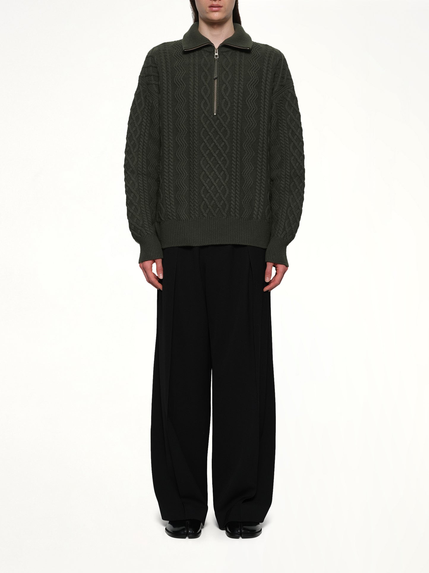 Zip Up Sweater in Khaki Green