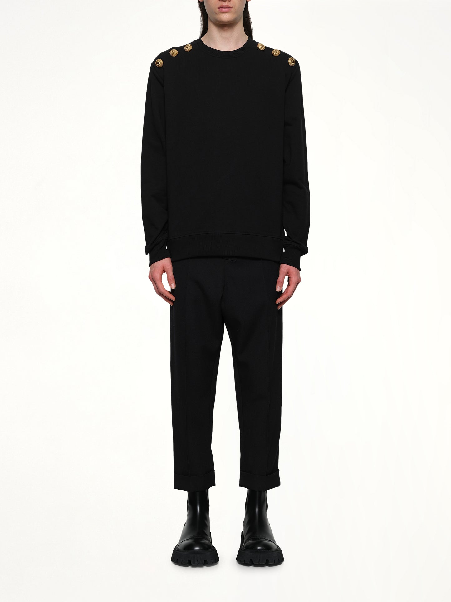 6 Shoulder Button Sweatshirt in Black