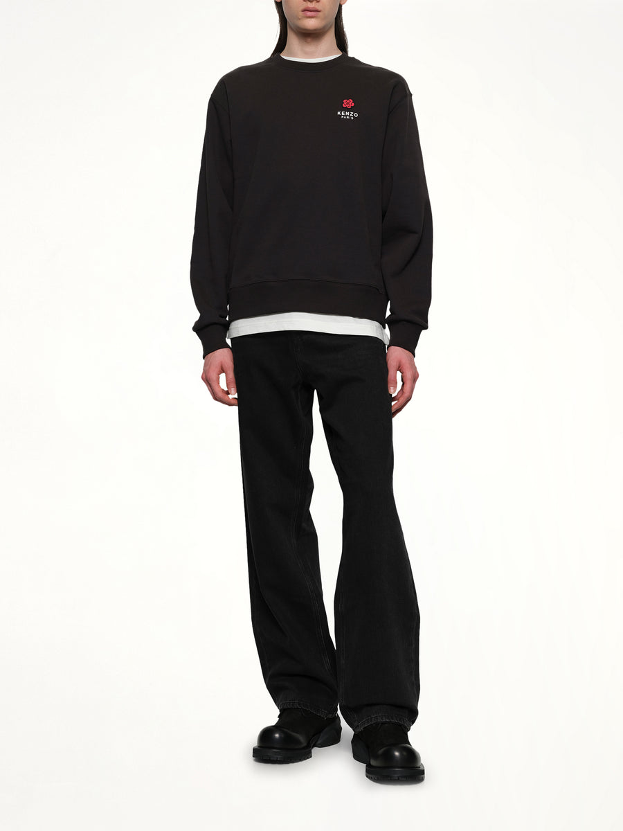 Gots Boke Flower Embroidered Classic Sweatshirt in Black