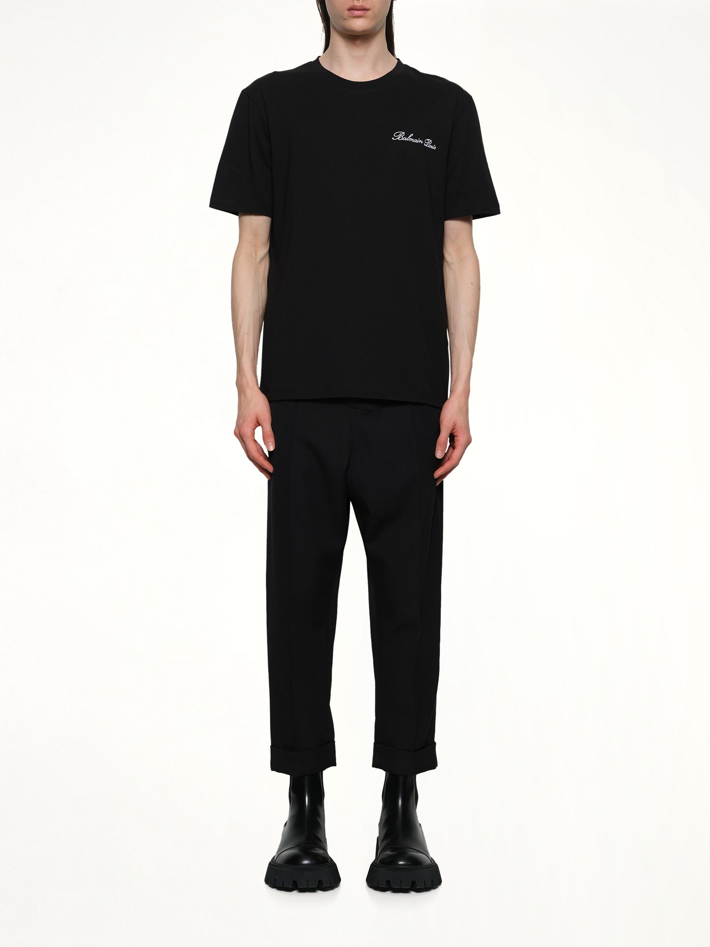 Balmain Signature Embroidered T-Shirt in Black/White